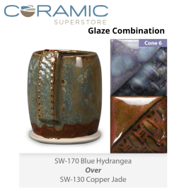 Blue Hydrangea SW170 over Copper Jade SW130 Stoneware Glaze Combination